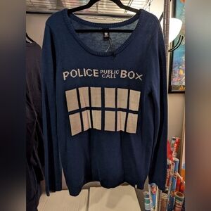 Hot Topic Doctor Who Blue Police Box Blue Sweater in Size XL